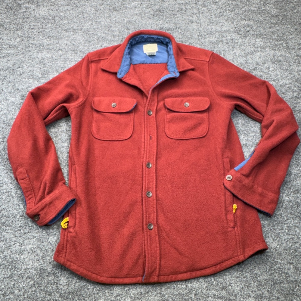 LL Bean Fleece Shirt Jacket Mens Small Red Overshirt Slightly Fitted Shacket
